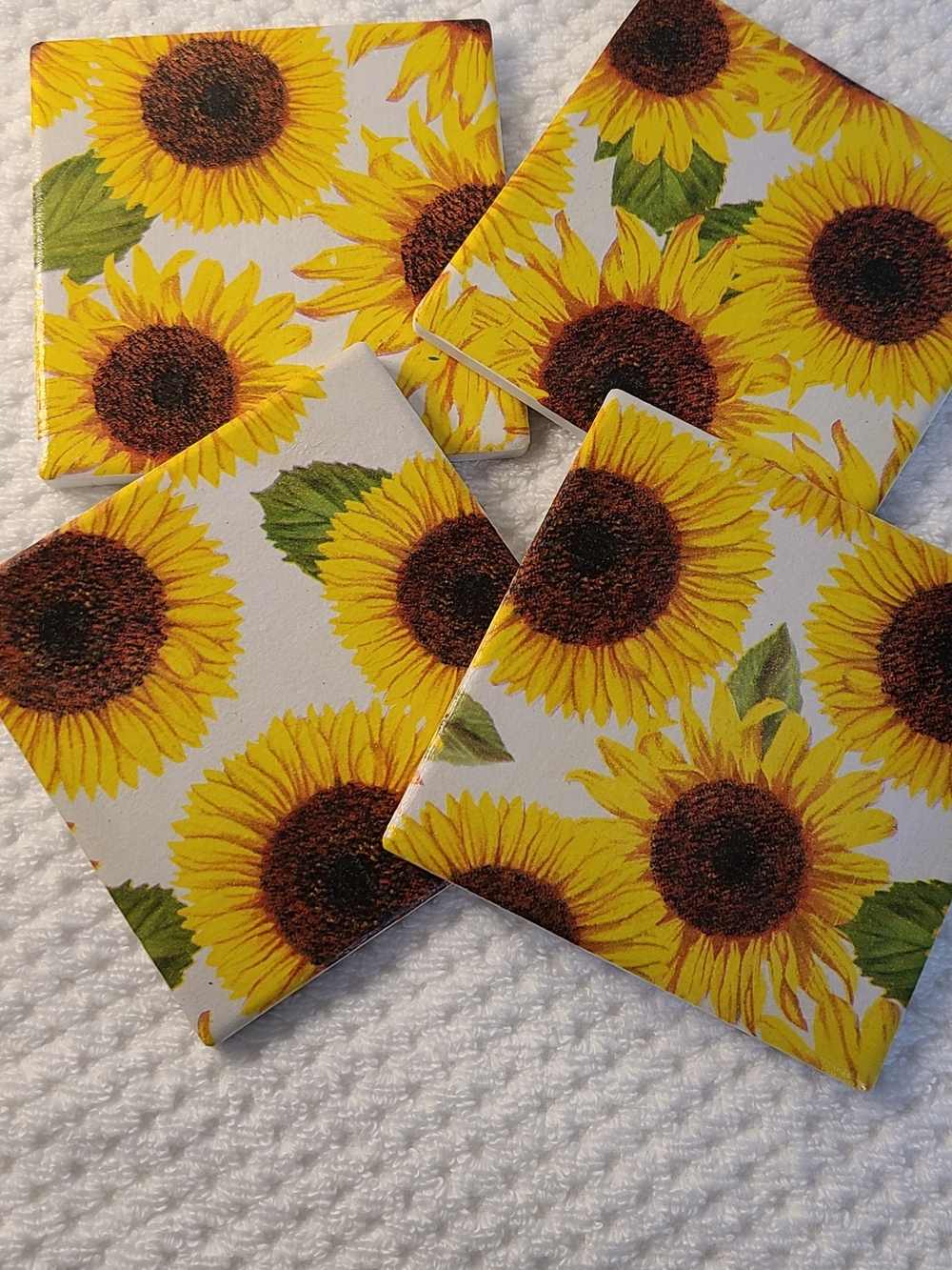 Sunflower Ceramic Tile Coasters - Bright Yellow Floral Set